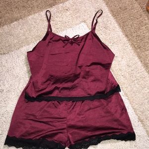 maroon and black silk pajamas